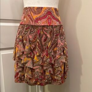 INC International Concepts Pink and Orange Paisley Mini Skirt Ruffles layers EUC